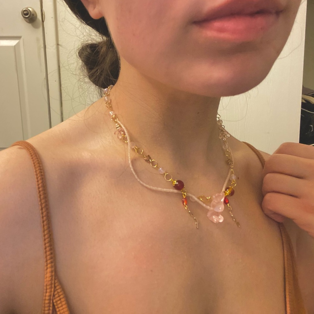 Bunny Necklace/One Size (Can adjust)., choker style; Pink and Red Tones